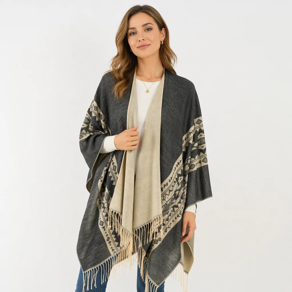 Winter Women's Acrylic Long Pashmina Shawl with Tassel Geometric Pattern Windproof & Multifunction for Outdoor Activities