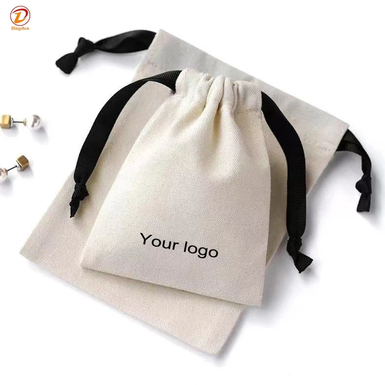 Private Logo Customized Size Cotton Organic Pouch Promotional Reusable Cloth Canvas Drawstring Storage Bag With Double String