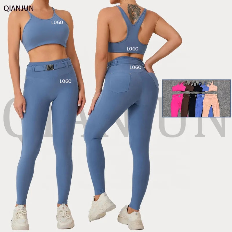 Workout Set Women Clothing Active Wear Gym Fitness 2 Piece Women Workout Legging Set Long Sleeve Jacket Yoga Set Gym Clothing