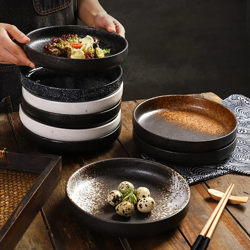 Matte Grey Kiln Flat Porcelain Dish Sushi Round Tray Plate for Restaurant Cement Color European Dinner Plate