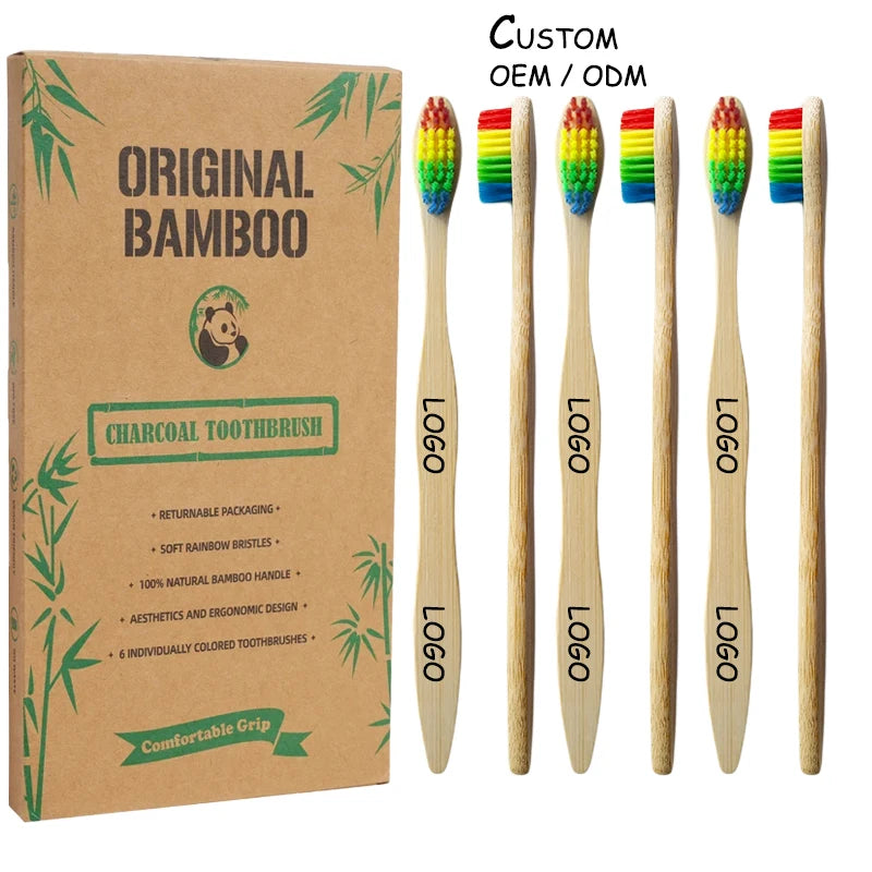 Organic Friendly Black Charcoal Soft Wood  Toothbrush for Custom Holder Case with BPA Free and Design Logo