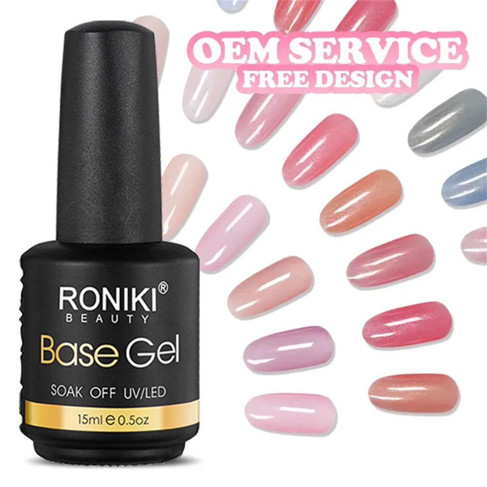 RONIKI Wholesale Gel Polish Free Sample 15ml 56 Pure Colors Set 2 in 1 Rubber Base Coat Uv Gel Polish Nail Supplies