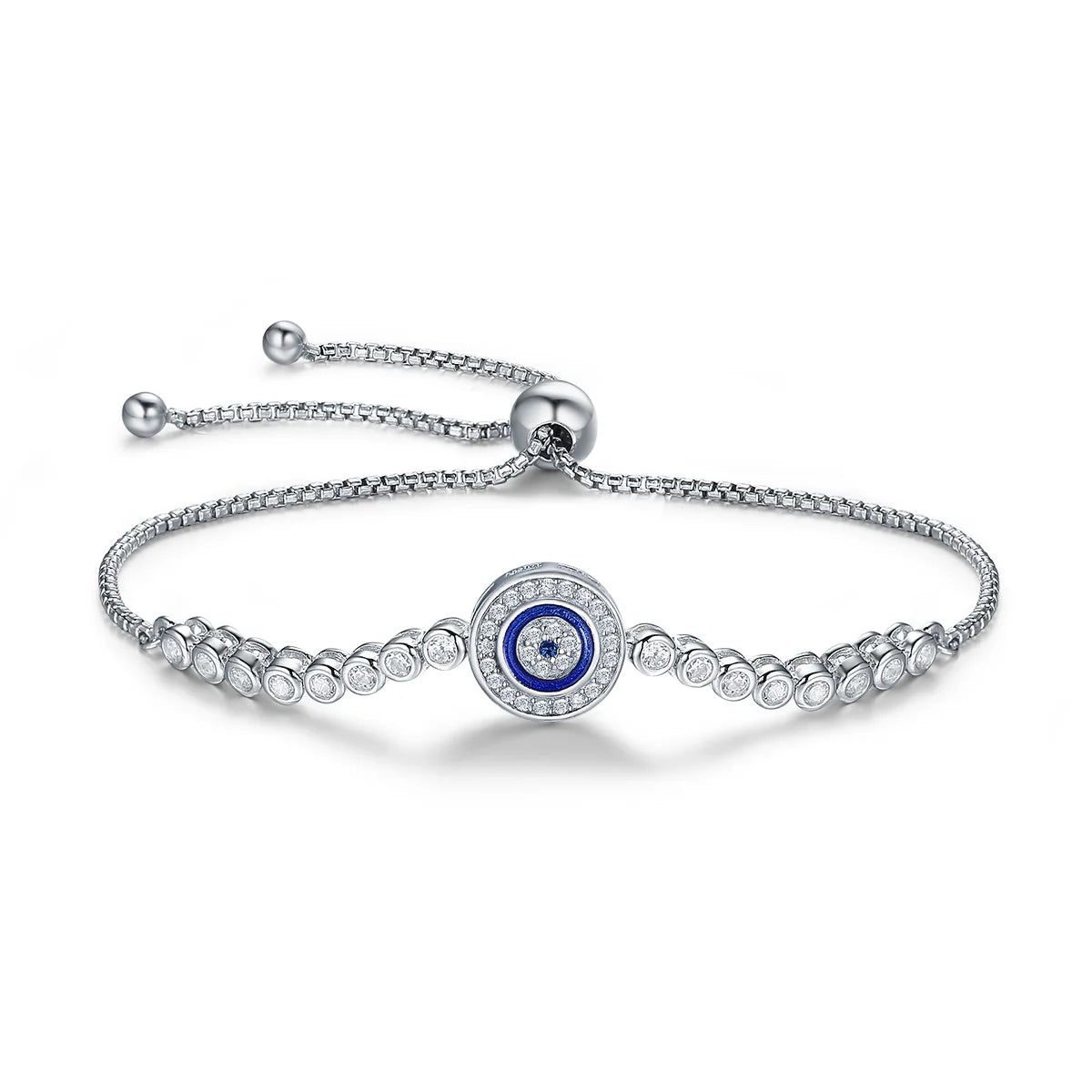 925 Sterling Silver Evil Eye Adjustable Bracelet for Women Fashionable Wedding Gift with Zircon Factory Direct-SCB033