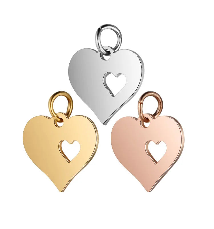 Gold Silver Rose Gold Stainless Steel Cut Out Heart Jewelry Finding Charm Pendant for DIY Bracelet Necklace Jewelry Making