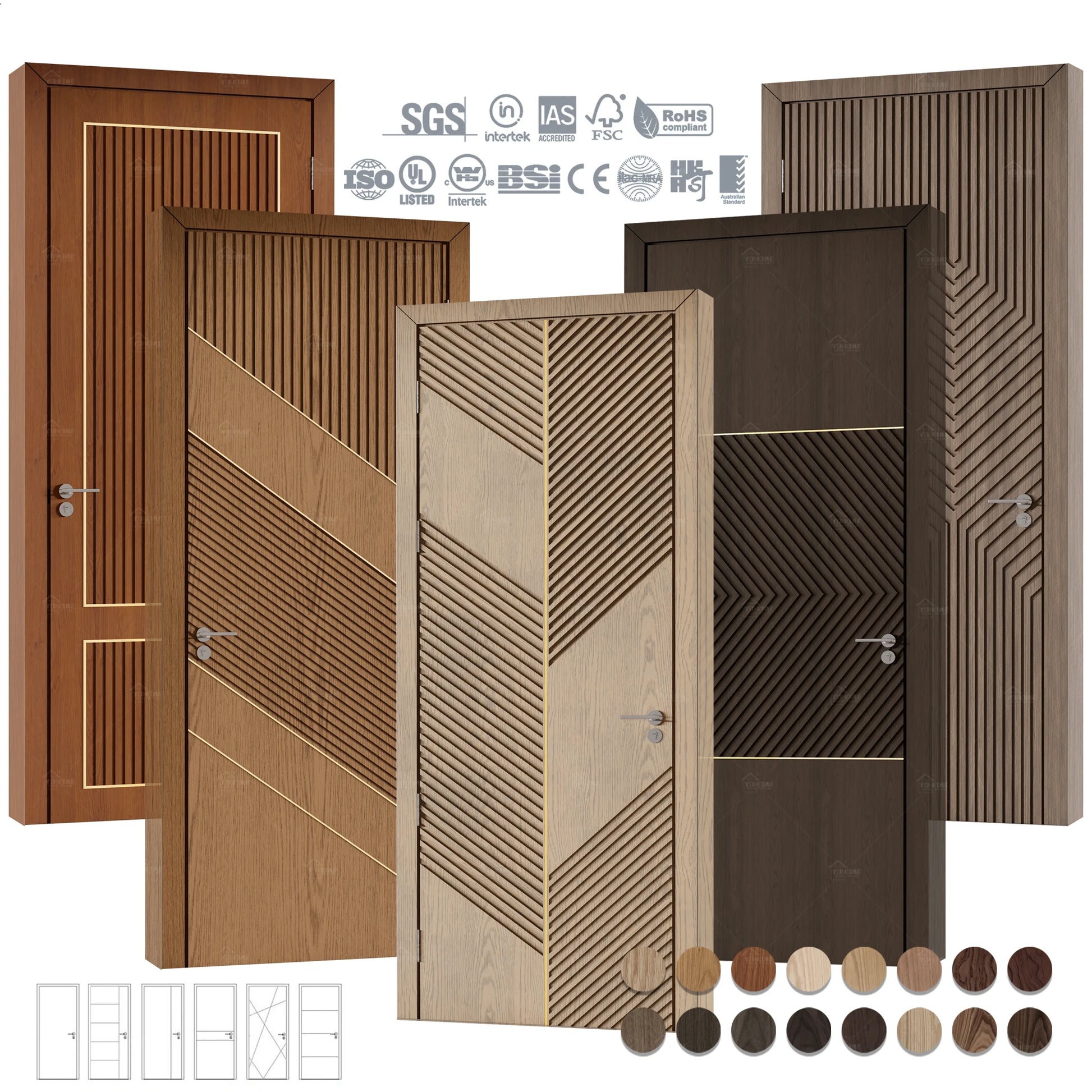 Turkey Style Internal Timber Flush Doors Walnut Wooden Doors for House Interior Solid Wood Bedroom Door