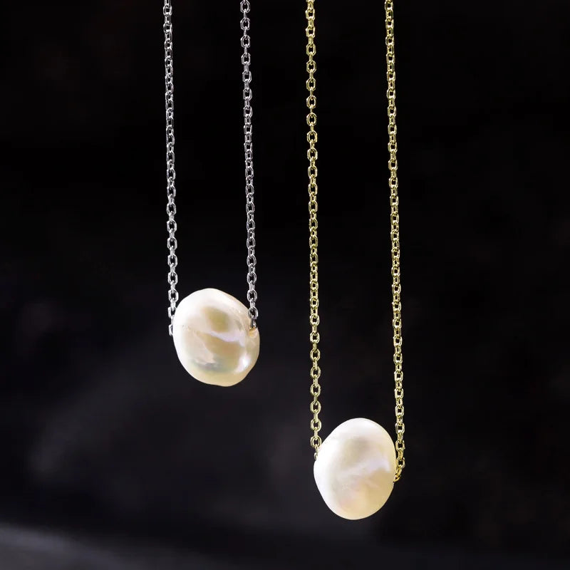 Simple Fashion Pure 925 Sterling Silver Single Natural Freshwater Irregular Pearl Pendant Necklace for Women Girls Jewelry