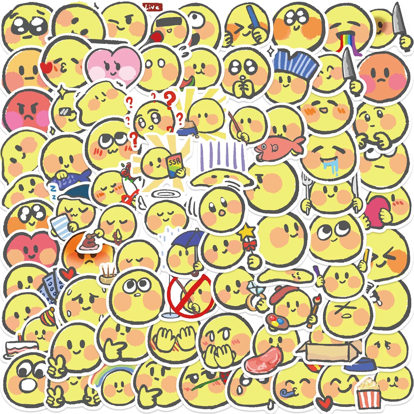 80PCS Freehand funny emoticon cute cartoon smile yellow face sticker