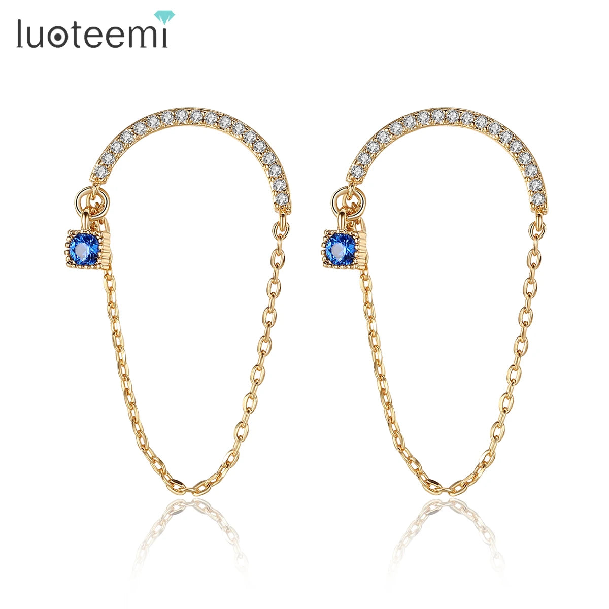 LUOTEEMI Lady Korean Jewelry Geometric Zirconia Fashion Gold Hot Sale Earing Elegant Plated Chain Earring