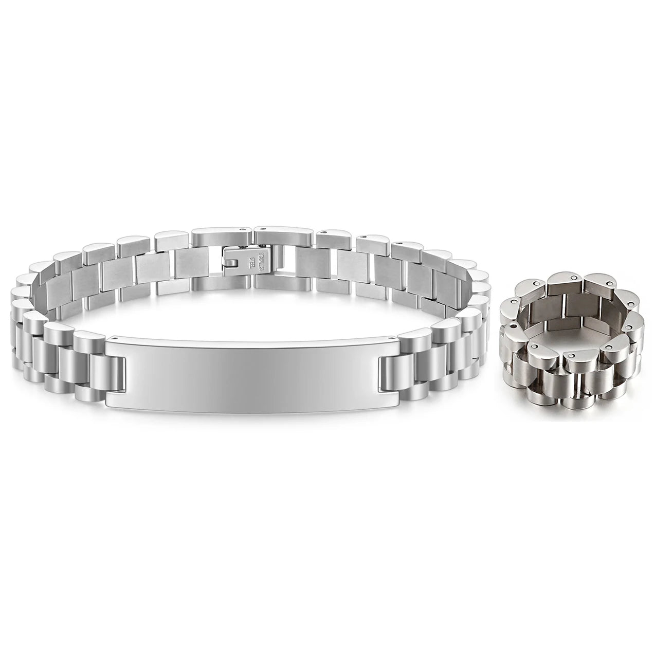 Customize Watch Chain Bracelet Ring Set Titanium Steel Design Hip Hop Jewelry Stainless Steel Men's Luxury Jewelry Bracelet