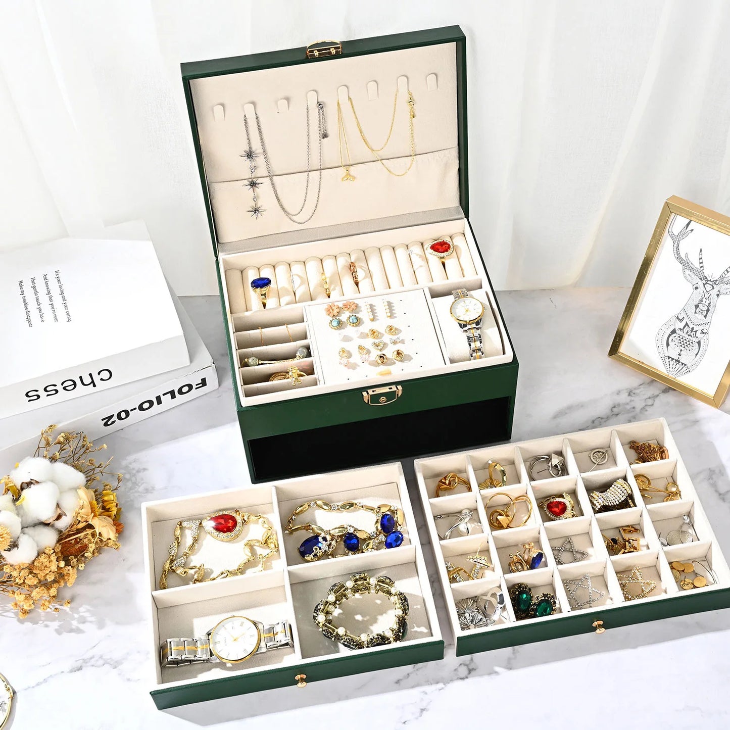 3 Layer Jewelry Box Jewelry Holder Organizer with Jewelry Organizer Drawer with Pu Earring Organizer Valentines Day Gifts