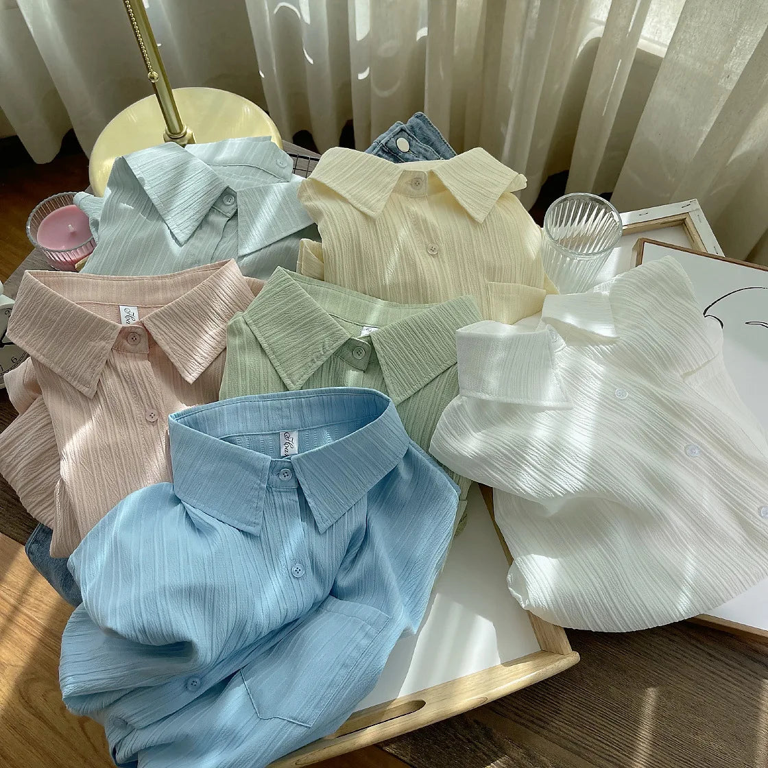 One Size  Fashionable and Minimalist Long Sleeved Shirt New Single Breasted Shirt Top