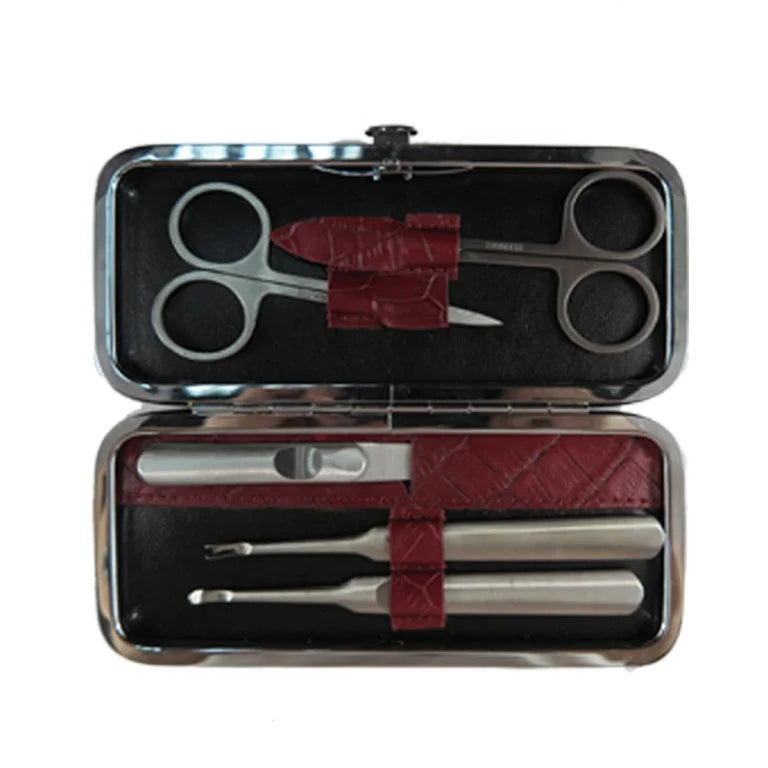 VW-MS-930 Luxurious Red Personal Manicure Pedicure Set 7 in 1 Stainless Steel Nail Care Tools Travel Grooming Kit with Case