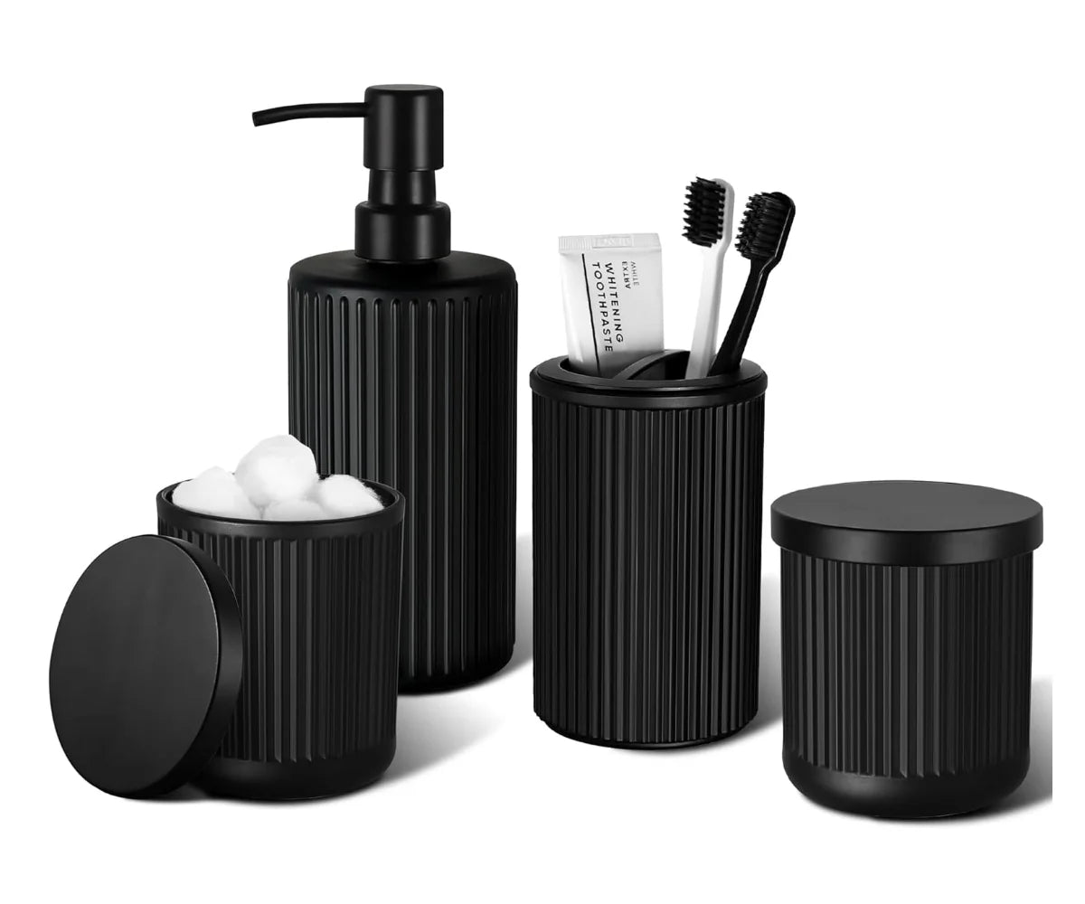 Plastic 6-Piece Bathroom Accessories Set Soap Dispenser & Toothbrush Holder Stocked Custom Brand for Modern Home Decor