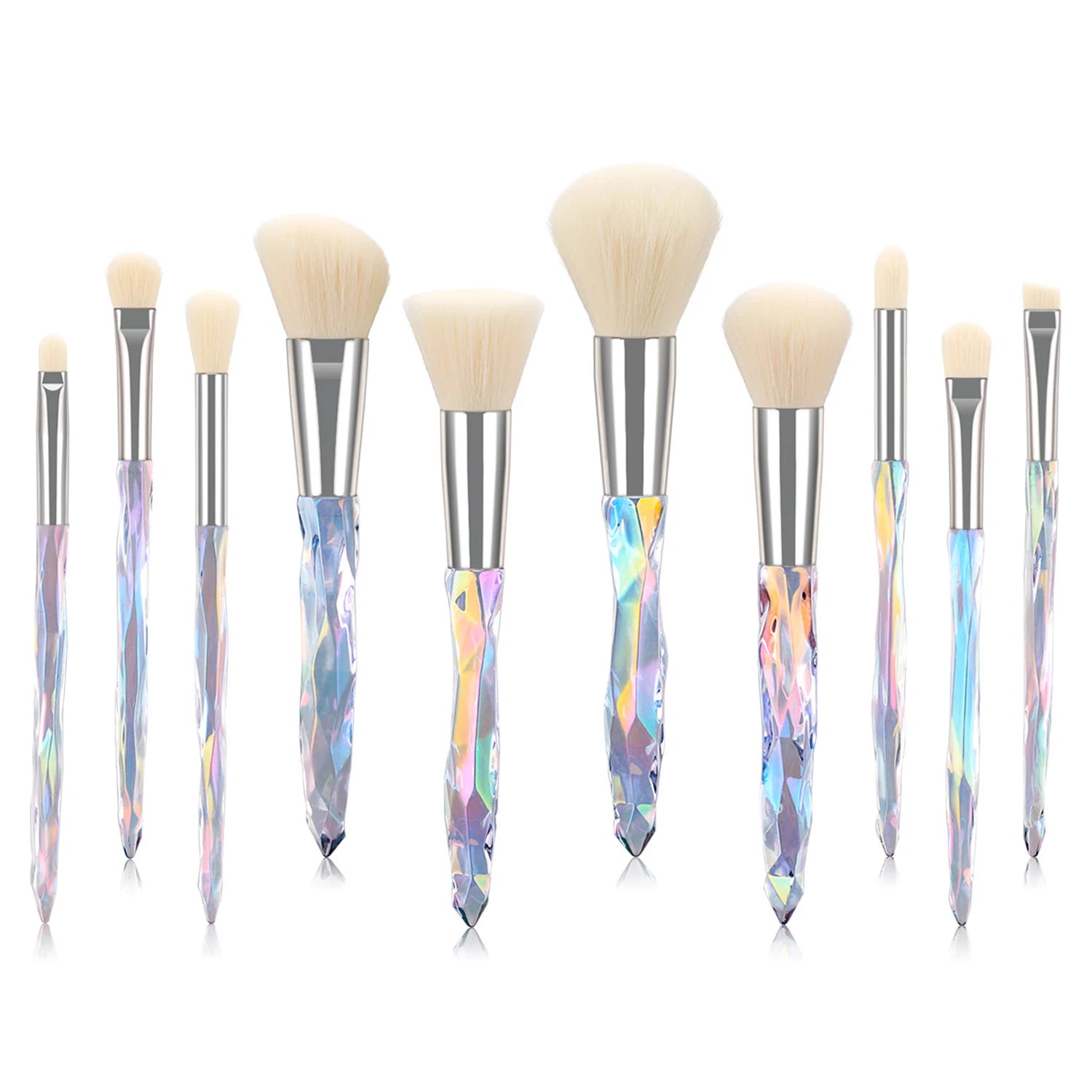 Wholesale 10pcs Nylon Hair Make up Brush Sets Transparent Glitter Bling Crystal Handle Makeup