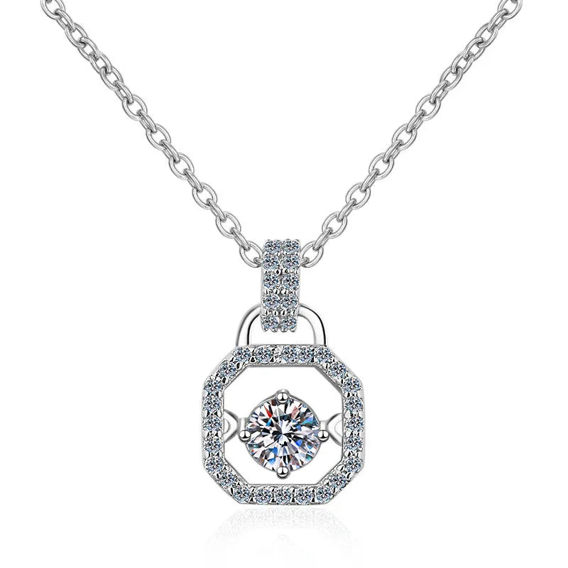 Custom Pendant Necklace Lock Shape Sparkling Moissanite 925 Sterling Silver Fine Necklace Silver Jewelry for Women