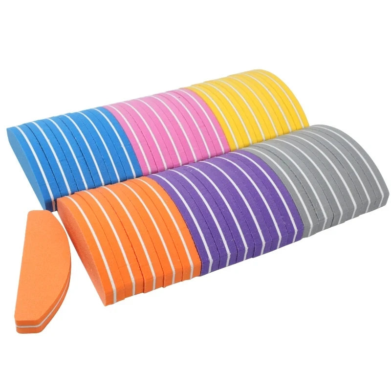 Nail Sponge Sandpaper File Buffs for Nail Moon Design 100/180 Sanding Foam Emery Board Nail Files Polisher Mix Color