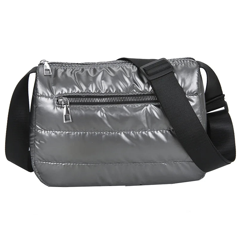 Women Customized Soft Cotton Nylon Padded Crossbody Bags With Shoulder Straps Lightweight Down Cotton Padded Puffy Shoulder B