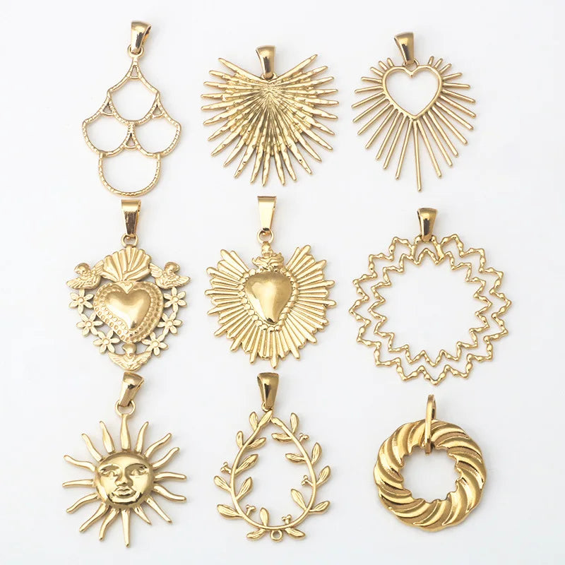 S1220 Non Tarnish Religious Religion Jewelry Supplies 18K Gold Plated Stainless Steel Open Sacred Heart Charm Pendants Religi