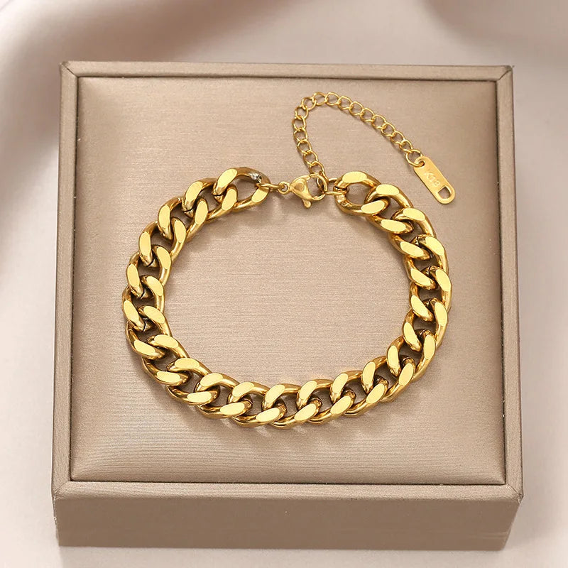 Super Smooth Shiny Stainless Steel Bracelet Cuban Chain Bracelet Ins Style Hiphop Bracelet for Girls