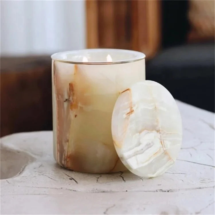 Wholesale Onyx Marble Candle Jar Holder Candle Vessels With Lid Home Decor Luxury Candle Vessels