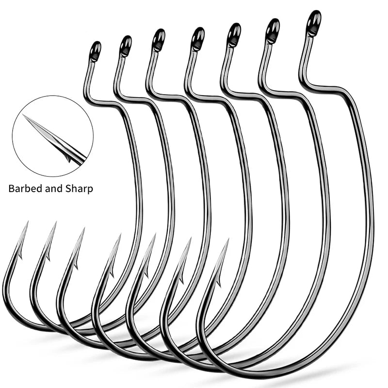 WEIHE 1# 2# 4# 1/0# 50pcs/bag High Carbon Steel Crank Hook Fishing Hooks for Soft Lure Black Nickel Hooks