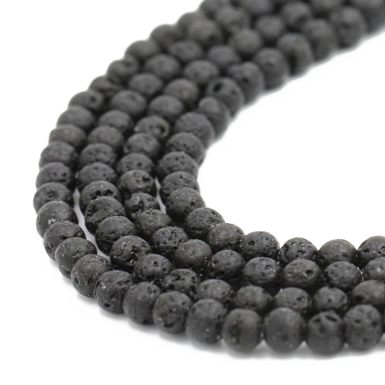 Popular Jewelry Making Gemstone Natural Round Beads 4mm 6mm Black Lava Loose Bead Lava Rock Stone for Jewelry Making