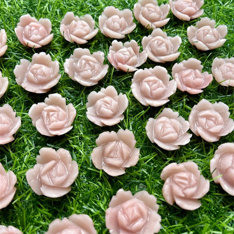 2024 Hot Sell Natural  Healing Stones Pink Opal Stone  Rose Bud Without Stemr Spiritual Crystal Carving Rose Flower for Decor