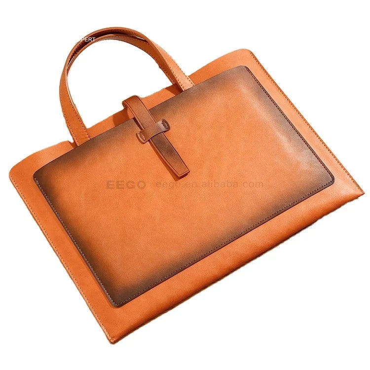 Custom Logo A4 Portable Business Executive Leather File Folder Bag Waterproof Document Organizer Handle for Executives Busy