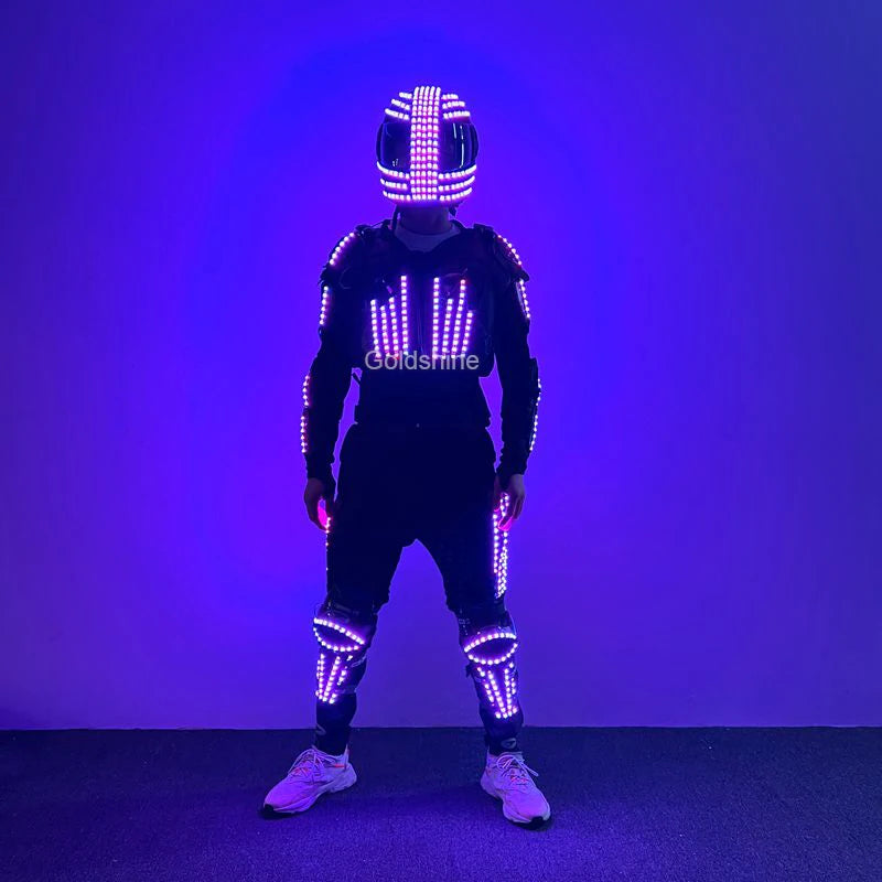 LED Dance Tron Robot Costume Luminous Men Armour Clothing RGB Stage Performance Clothing Party Fancy Dress