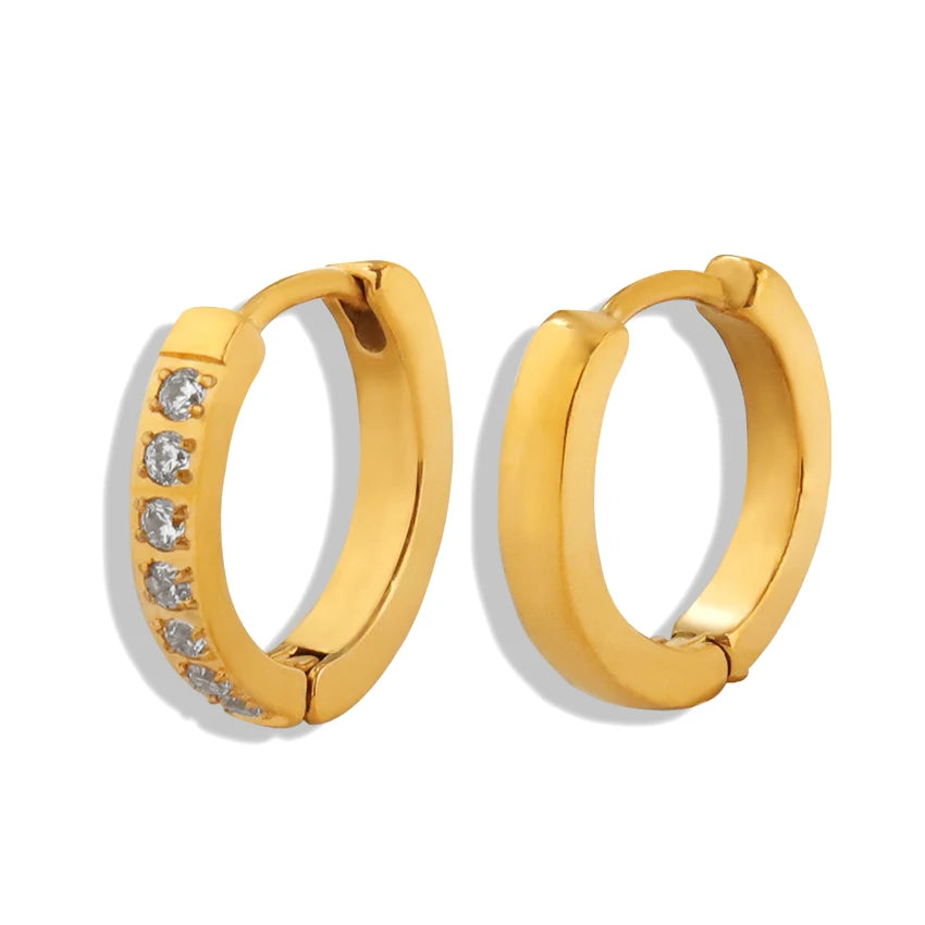 New Minimalist Paved Cz Diamond Huggie Earrings Stainless Steel 18k Gold Plated Hypoallergenic Cubic Zircon Round Hoop Earrin