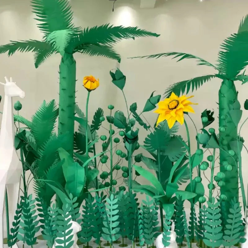 Q177 Forest Theme Decoration Arrangement Forest Tropical Simulation Plants Tree Paper Art Decoration Activity Landscape Festi