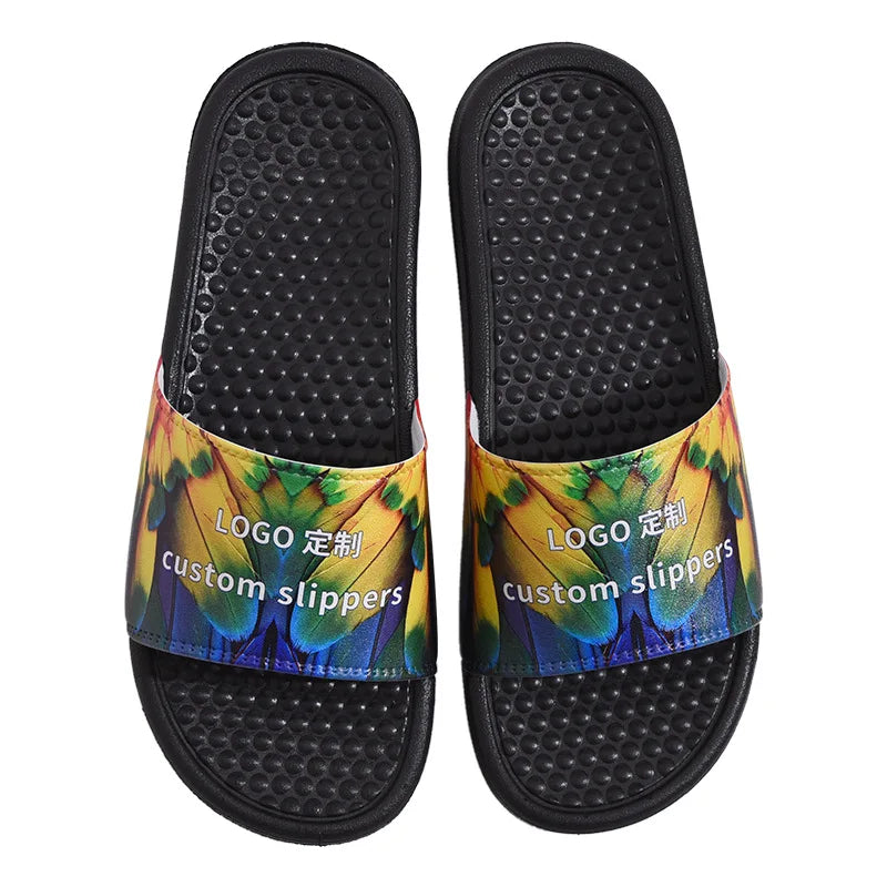 Custom LOGO Unisex Black Slippers Factory Customize New Designed Classic Beach Slider Sandals Anti-Slip Platform Casual Outdo