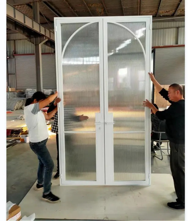 Modern French Wrought Iron Swing Crittall Loft Door Black Balcony Patio Door  Steel Grill Glass Windows and Doors