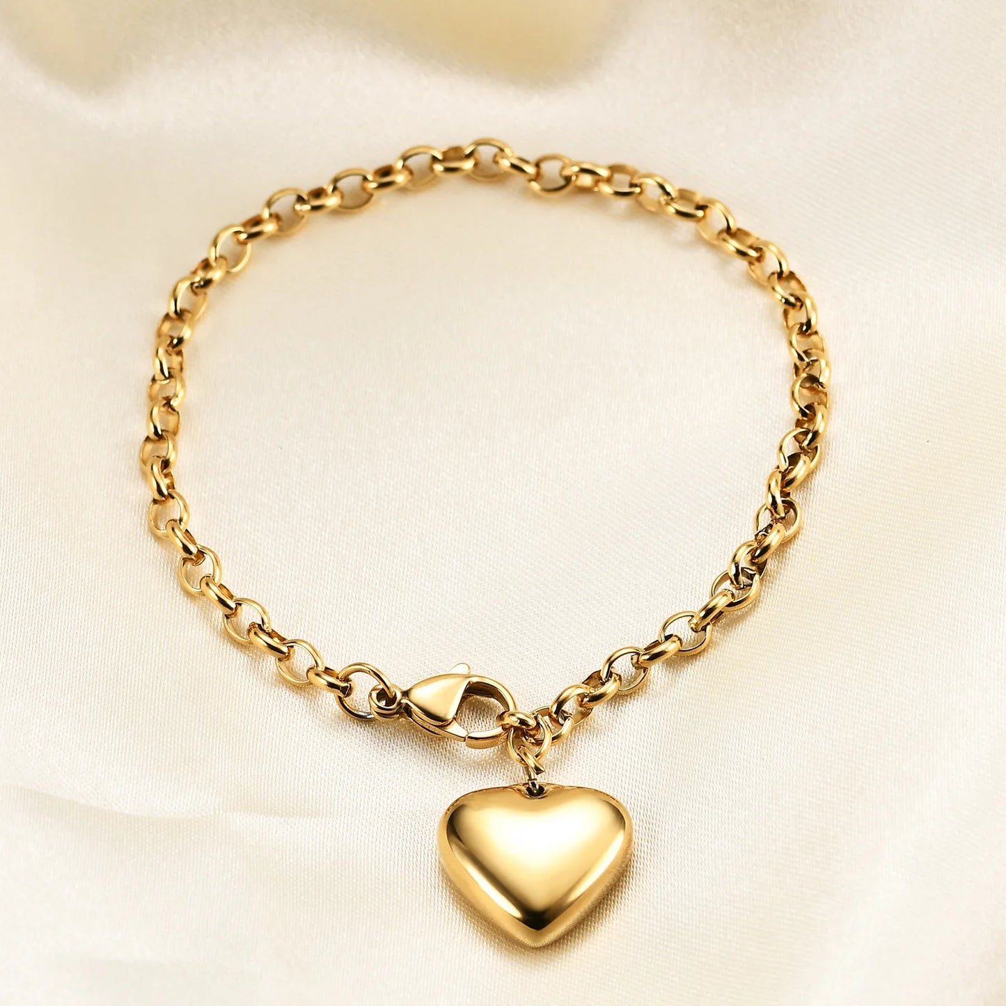 INS Style Adjustable Charm Chain Bracelet Heart Bracelet Stainless Steel Bracelet for Girls