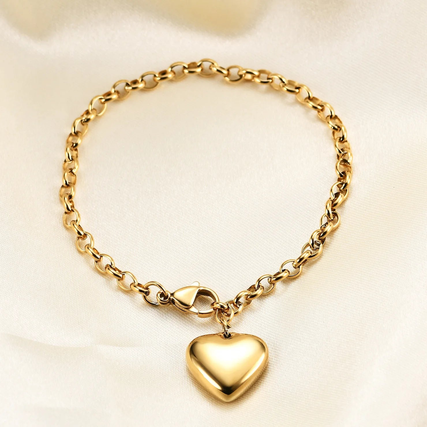 INS Style Adjustable Charm Chain Bracelet Heart Bracelet Stainless Steel Bracelet for Girls