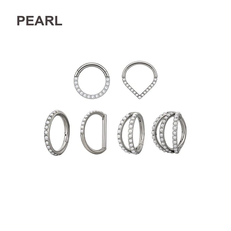 Wholesale Pearl Zircon Clicker Nose Rings Jewelry ASTM F136 Titanium Hinged Segment Hoop Ring Fashion Piercing Body Jewelry