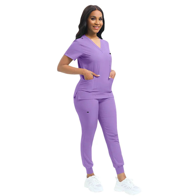 In Stock 42122 Stretchy Crop Top Jogging Suit Women Track Suit Double Sport Women Clothing Custom Scrubs With logo