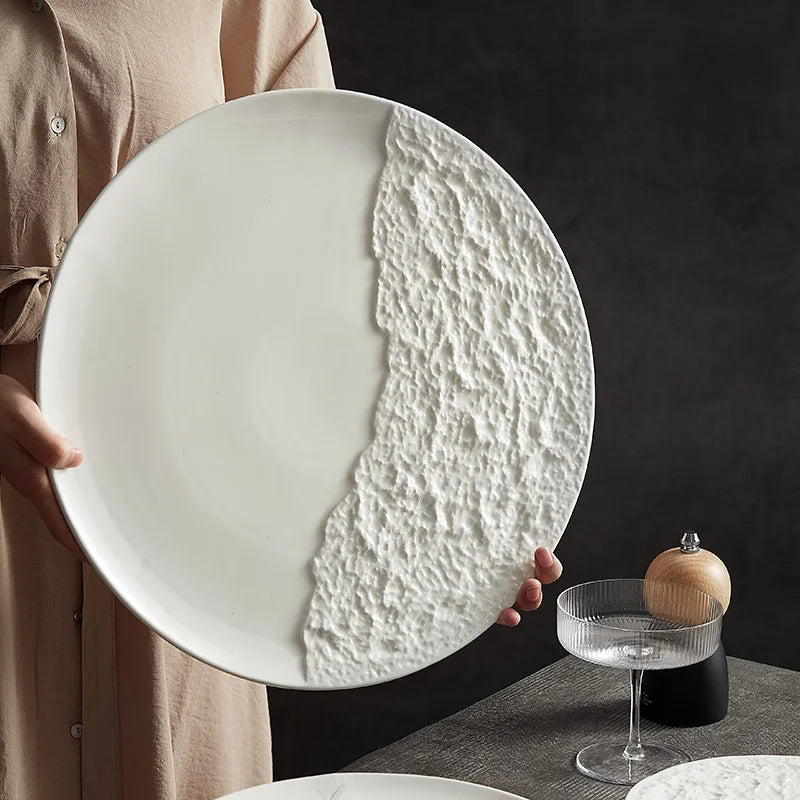 Modern Rock Design White Dinner Plates Ceramic Cold Dish Pasta Dessert Salad Steak Serving Platter Restaurant Tray Dishes