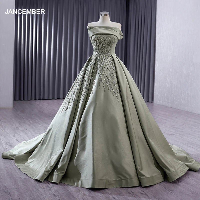 Modern Handmade Sleeveless Satin Sequins Beaded Women's Aline Evening Dresses RSM241011