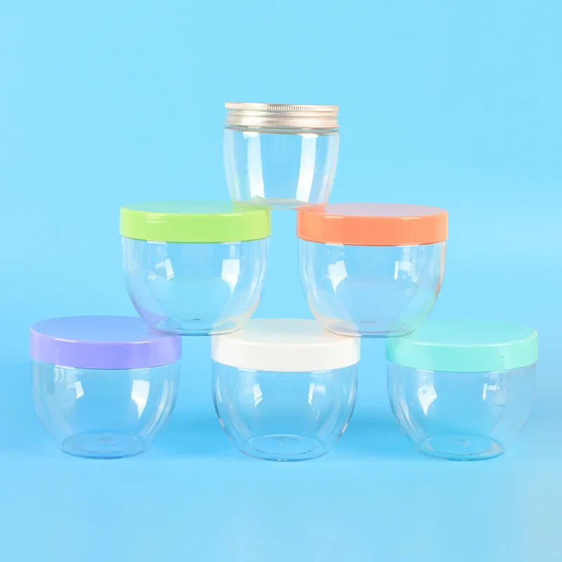 150ml 300ml clear Cosmetic Body Scrub Container Empty Pet Plastic Jars with Plastic Lids