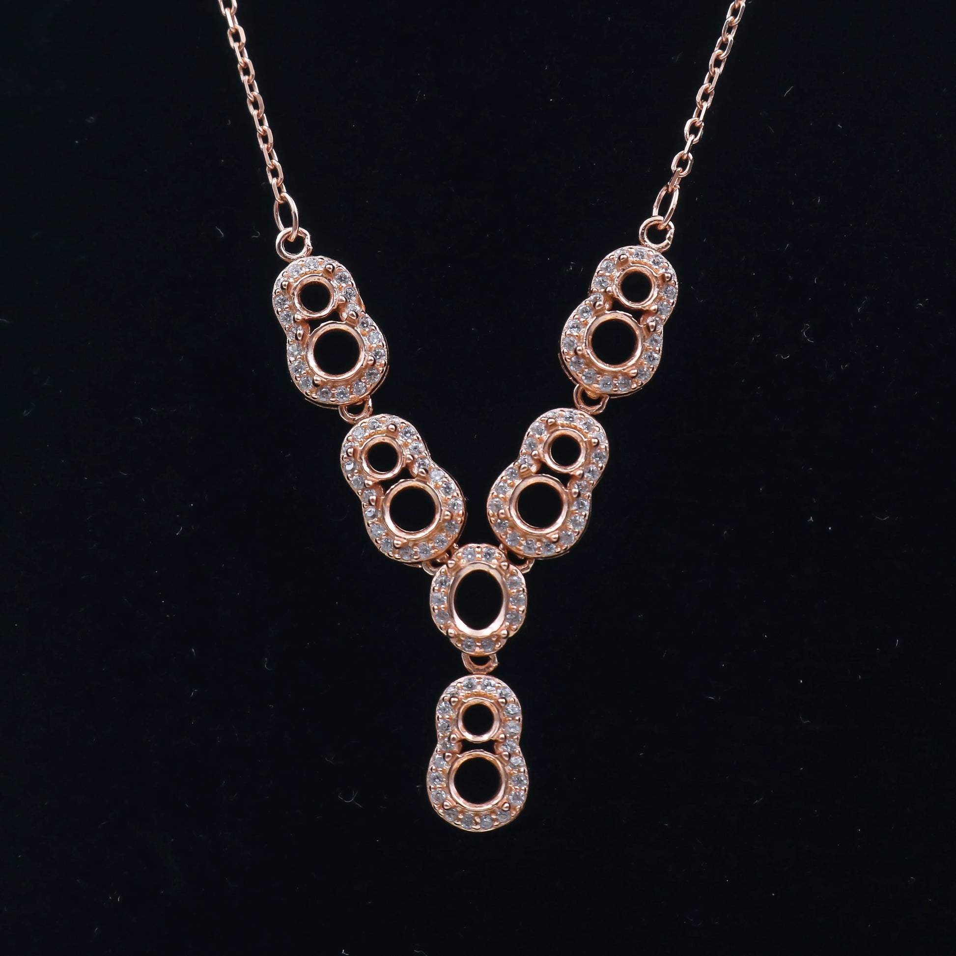 Sterling Silver 3mm+4mm+4*5mm Semi Mount Necklace Empty Support Blank Claws Setting S925 Base Without Center Stone for DIY In