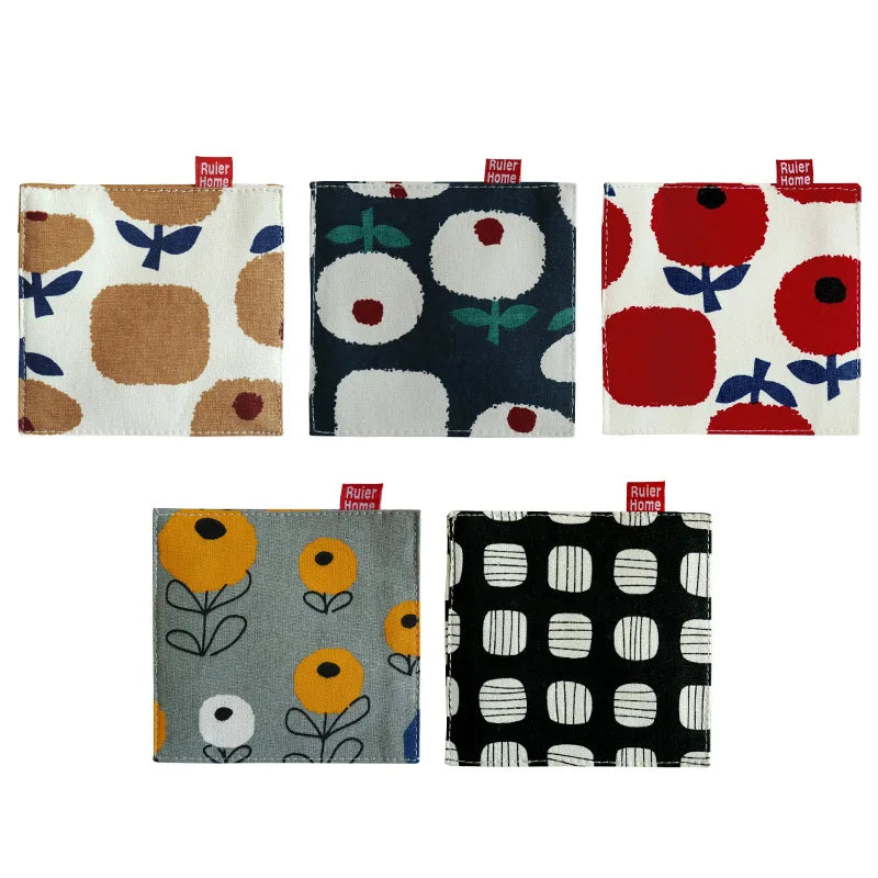 Japanese 100% Cotton Double-Layer Nordic Style Eco-Friendly Custom Size Heat-Insulating Square Tea Mug Coasters Mats Pads