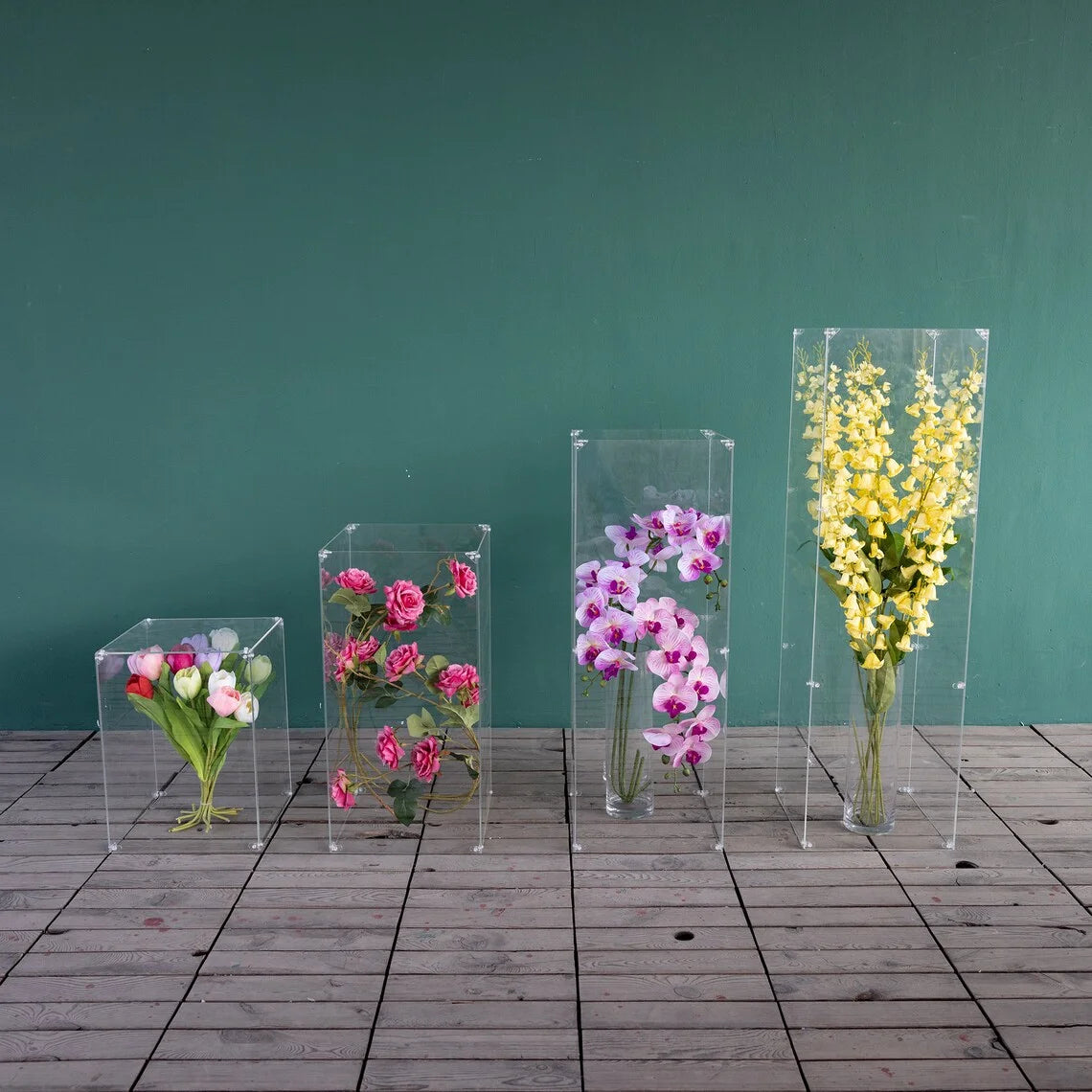 Gaojian Factory Modern Acrylic Square Flower Stand Pedestal Cylinder Pillar Column Riser Cube Plinth Wedding Polished 4mm