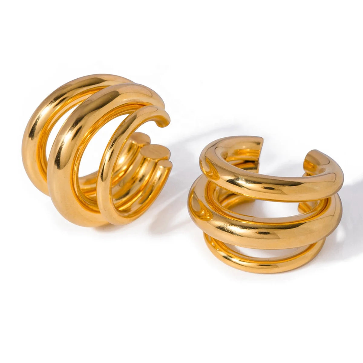 Classic Fashion Women's Stainless Steel Electroplated 18k Gold Three Layers Ear Clips Factory Jewelry Customization