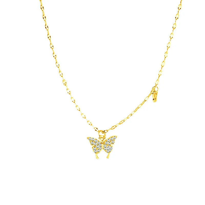 Luxury Pure 925 Sterling Silver Shiny CZ Zircon Butterfly Pendant Necklace for Women Girls Jewelry