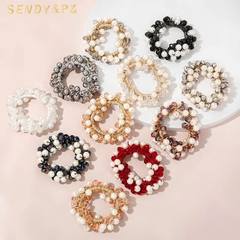 New Arrived Fashion Beads Pearl Crystal Hair Ties Girls Women Ponytail Elastic Rubber Band Hair Accessories