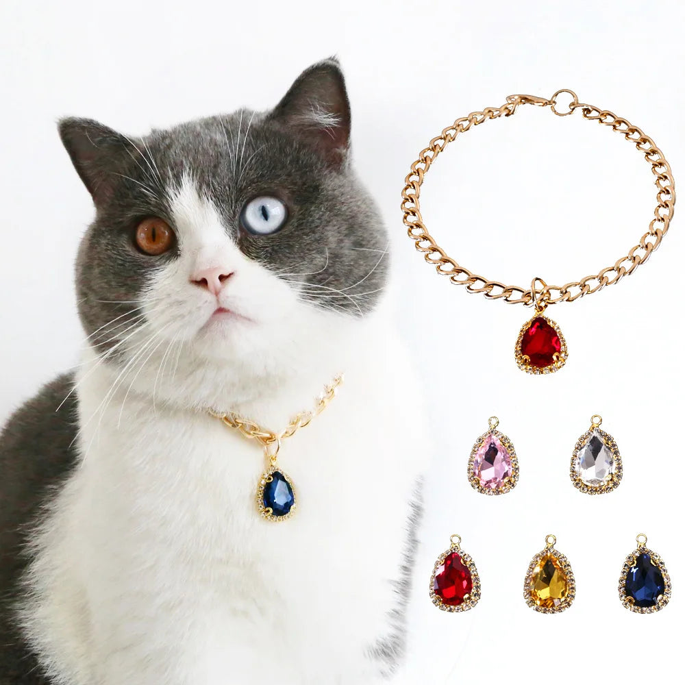 Cute Animal Beauty Accessories Luxury Cat Neck Collar Metal Pet Diamond Necklaces