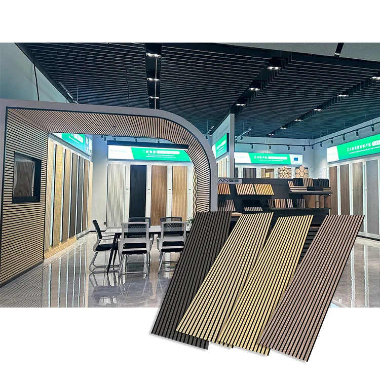 Modern Wooden Acoustic Wall Panels Eco-friendly Sound Absorption Slatted Design for Hotel Apartment Use