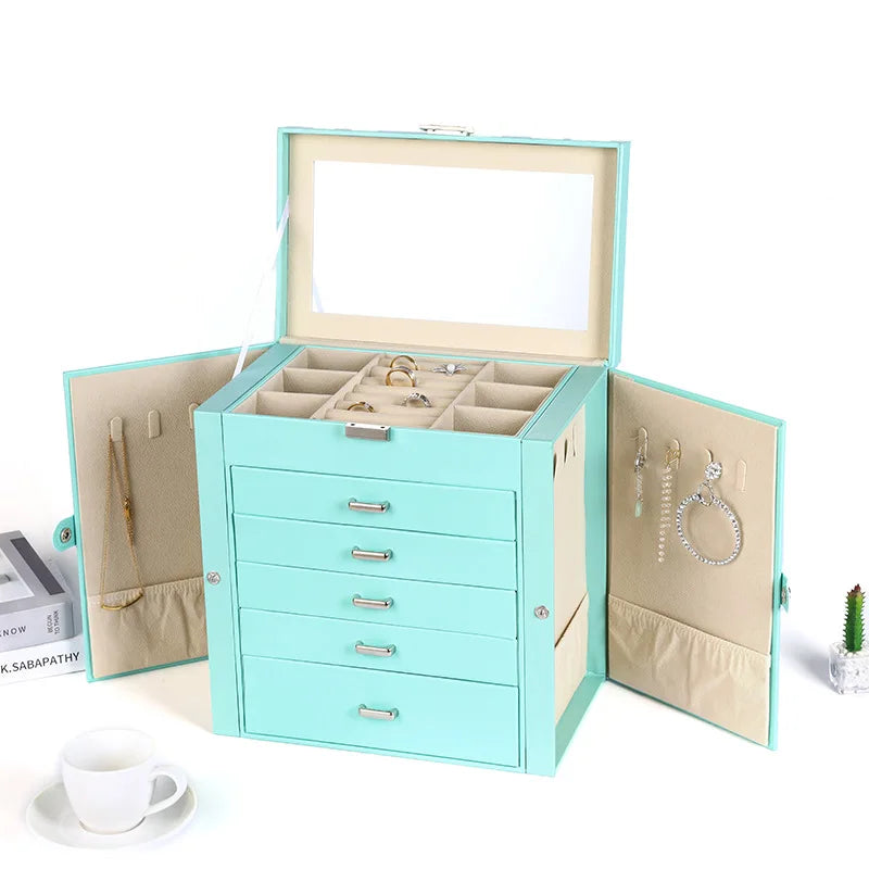 Stock European-Style 5-Layer Drawer Multi-Functional Jewelry Storage Box Large Capacity 6-Color Clamshell Jewelry Organizer