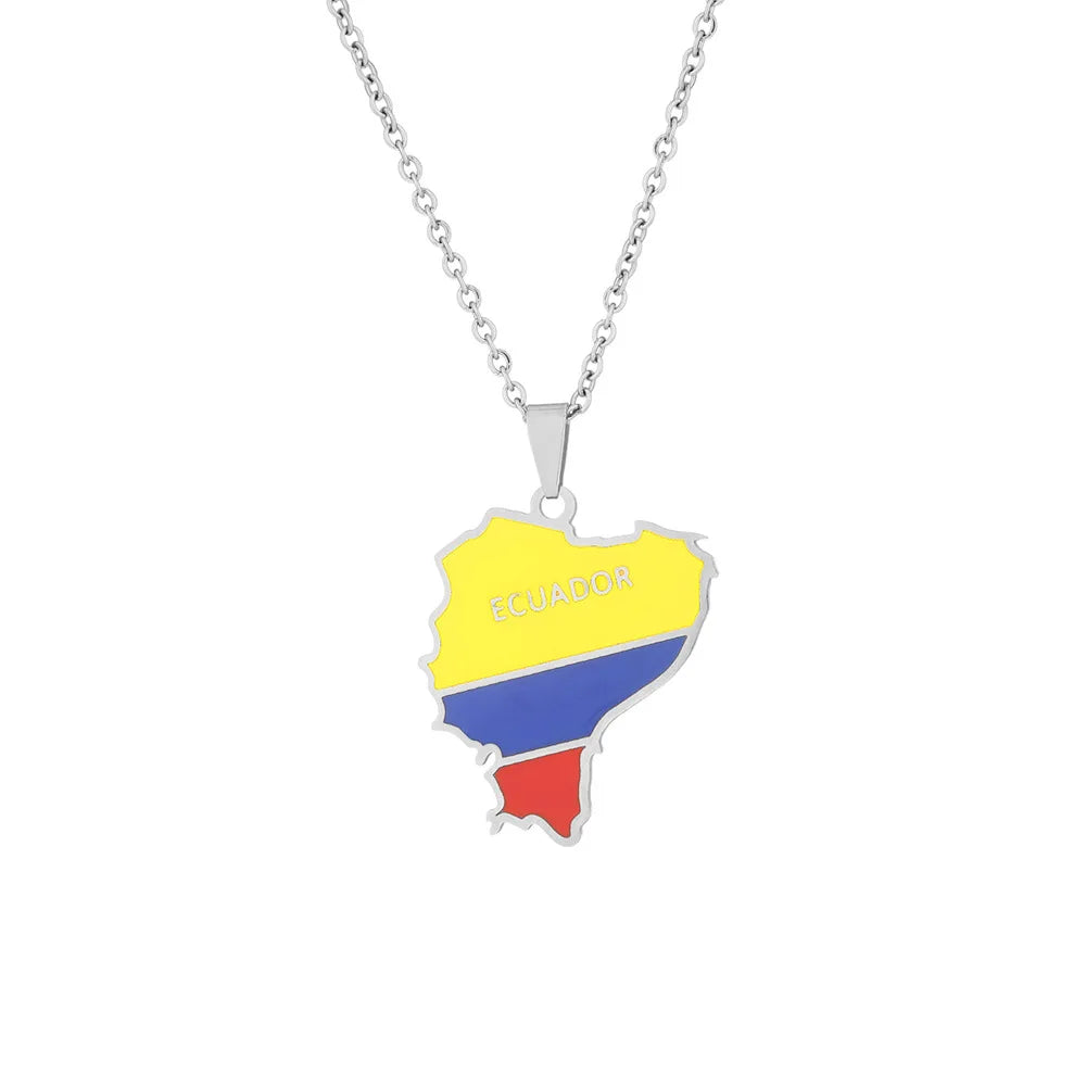 Ecuado Map Flag Pendant Necklace Stainless Steel for Women Girls Gold Silver Color Charm Fashion Female Choker Jewelry Gift
